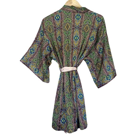 VICTORIAS SECRET Paisley Kimono Robe Geometric Multicolor Satin Womens Sz XS NWT - Picture 3 of 10